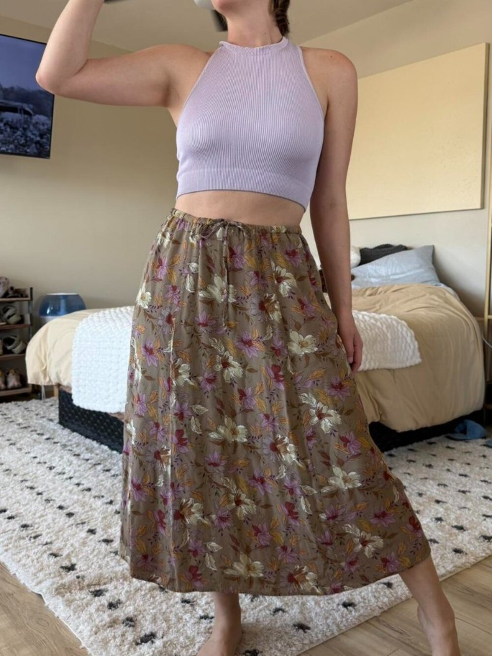 L.L. Bean Floral midi skirt with elastic waistband